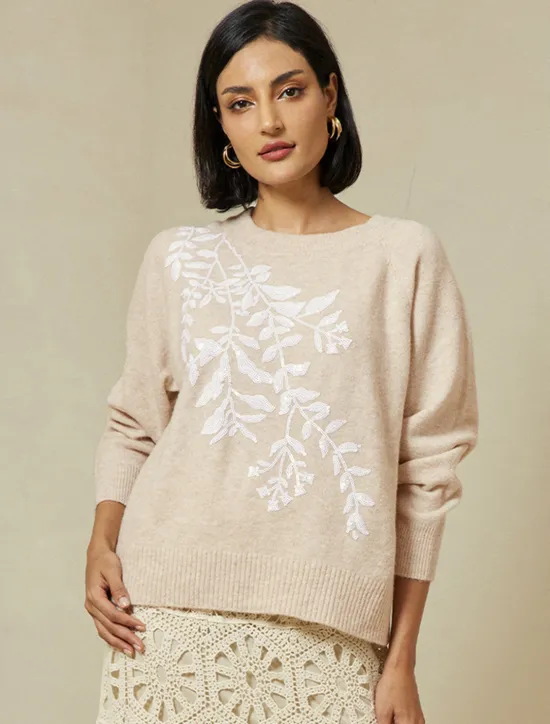 Knit Embroidered Wool Blend Pullover Sweater Women Ugly Sweater