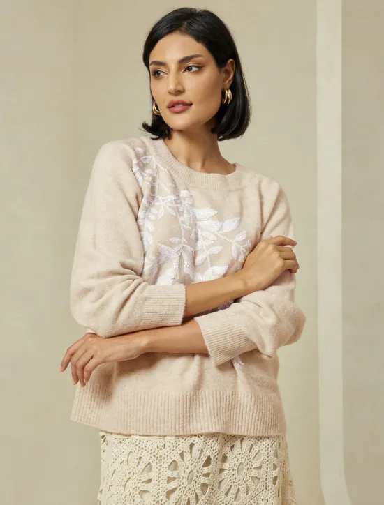 Knit Embroidered Wool Blend Pullover Sweater Women Ugly Sweater