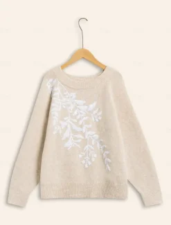 Knit Embroidered Wool Blend Pullover Sweater Women Ugly Sweater