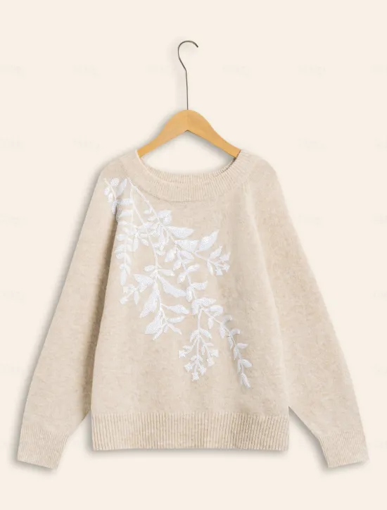 Knit Embroidered Wool Blend Pullover Sweater Women Ugly Sweater