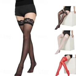 Hot Lace temptation stockings / ultra-thin / trim leg / long tube high thigh stockings / color / transparent / cute / sexy / knee-high female socks Women Socks