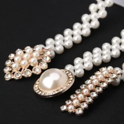 Hot ladies pearl waist chain korean version rhinestone pearl decorative belt fashion sweet dress elastic belt women wholesale Women Belt