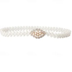 Hot ladies pearl waist chain korean version rhinestone pearl decorative belt fashion sweet dress elastic belt women wholesale Women Belt