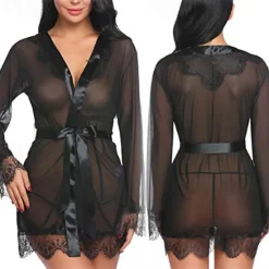 Ladies Sexy See-Through Gauze Nightgown Lace Edge Fun Set Home Outfits Women Lingerie