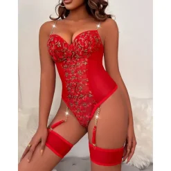 Discount Ladies Sexy Sling One Piece Mesh Embroidered Underwear Home Outfits Women Lingerie