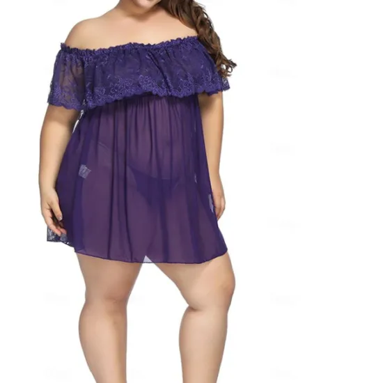 New Ladies Sexy Transparent Seductive Sexy Nightgown One Line Shoulder Nightdress Home Outfits Women Lingerie