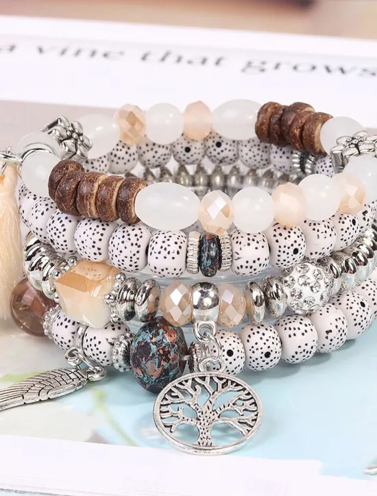 New Layered Vintage Style Ball Fashion Personalized Glass Bracelet Jewelry Black / White / Blue For Street Daily Holiday Women Accessories