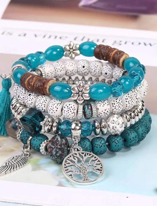 New Layered Vintage Style Ball Fashion Personalized Glass Bracelet Jewelry Black / White / Blue For Street Daily Holiday Women Accessories