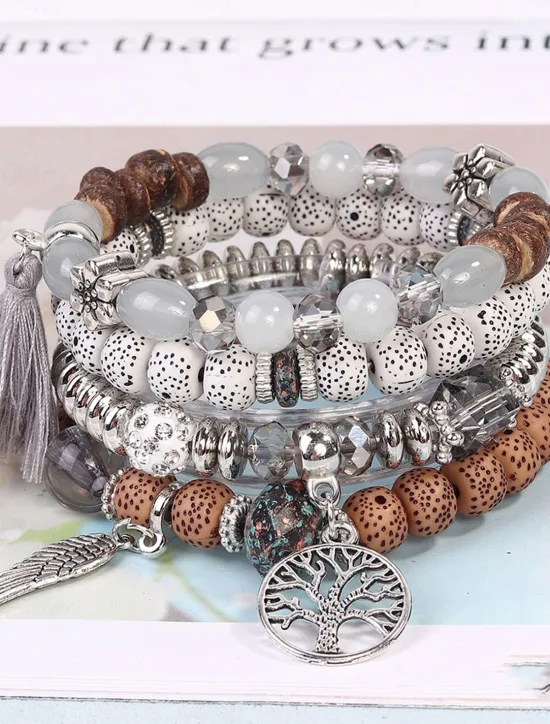 New Layered Vintage Style Ball Fashion Personalized Glass Bracelet Jewelry Black / White / Blue For Street Daily Holiday Women Accessories