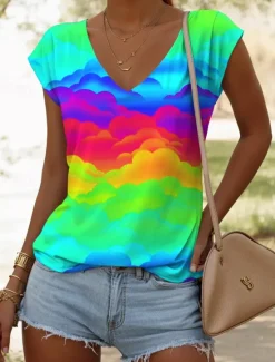 Discount LGBT Pride Parade Pride Raindow Women's Camisole Tank Top Graphic Geometric Vintage Stylish Casual Sleeveless V Neck Regular Tops Daily Vacation Wear Print Blue Purple Orange Summer Spring Women Tank Tops & Camis