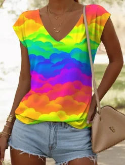 Discount LGBT Pride Parade Pride Raindow Women's Camisole Tank Top Graphic Geometric Vintage Stylish Casual Sleeveless V Neck Regular Tops Daily Vacation Wear Print Blue Purple Orange Summer Spring Women Tank Tops & Camis