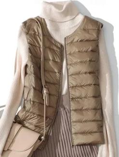 Online Light down vest women's short round neck autumn and winter new shoulder down jacket guts plus size Women Puffers & Parka