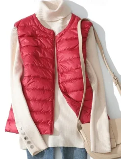 Online Light down vest women's short round neck autumn and winter new shoulder down jacket guts plus size Women Puffers & Parka