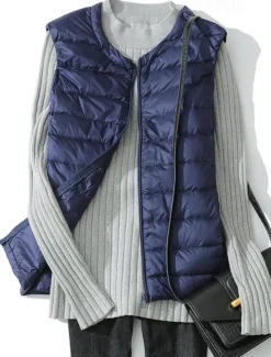 Online Light down vest women's short round neck autumn and winter new shoulder down jacket guts plus size Women Puffers & Parka