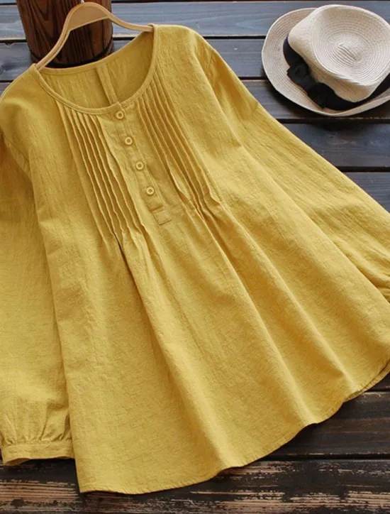 Outlet Linen Shirt Long Cotton Top White Cotton Top White Cotton Blouse Women's White Pink Solid Color Buttons Street Daily Fashion Shirt Collar Cotton Linen Regular Fit M Women Shirts