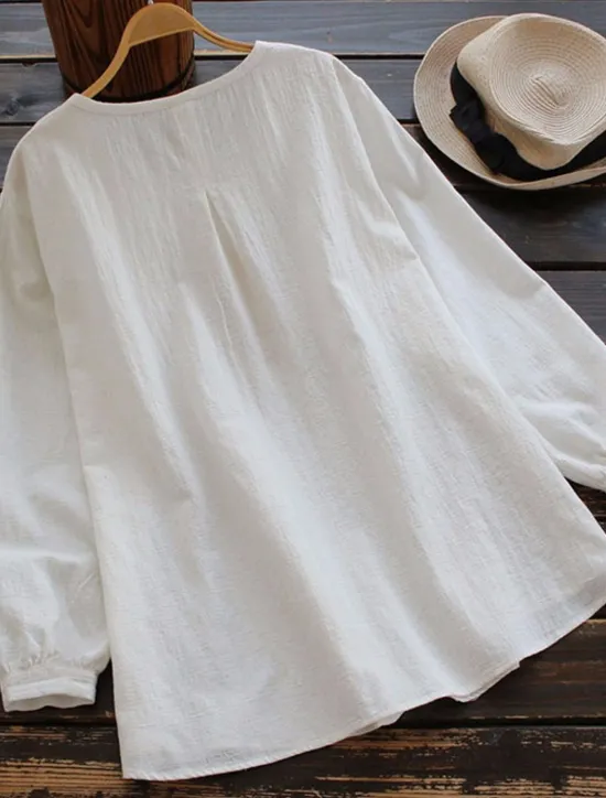Outlet Linen Shirt Long Cotton Top White Cotton Top White Cotton Blouse Women's White Pink Solid Color Buttons Street Daily Fashion Shirt Collar Cotton Linen Regular Fit M Women Shirts