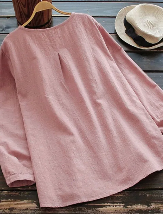 Outlet Linen Shirt Long Cotton Top White Cotton Top White Cotton Blouse Women's White Pink Solid Color Buttons Street Daily Fashion Shirt Collar Cotton Linen Regular Fit M Women Shirts