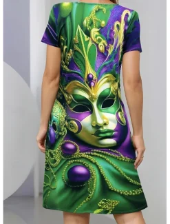 Online Mardi Gras Women's Elegant Party Evening Midi Dress Crew Neck Short Sleeve Casual Dress Shift Dress Summer Dress Stylish Casual Daily Regular Fit Graphic Summer Women T Shirt Dresses