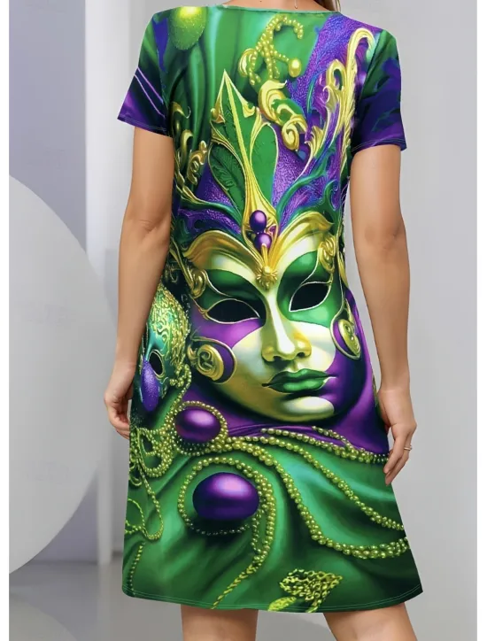 Online Mardi Gras Women's Elegant Party Evening Midi Dress Crew Neck Short Sleeve Casual Dress Shift Dress Summer Dress Stylish Casual Daily Regular Fit Graphic Summer Women T Shirt Dresses