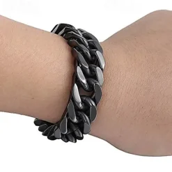 Discount mens chain bracelet 316l stainless steel black punk double curb cuban rombo link 14mm fits 7inch wrist Women Trendy Jewelry