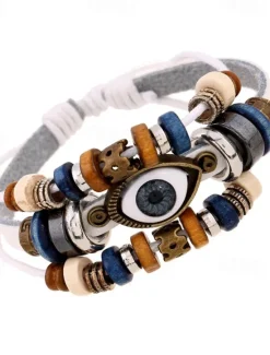 Sale Men's Women's Leather Bracelet Loom Bracelet Layered Evil Eye Fashion Simple Leather Bracelet Jewelry Black / White / Blue For Daily Holiday Festival Women Trendy Jewelry