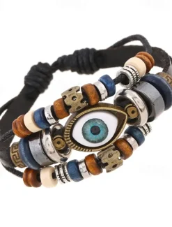 Sale Men's Women's Leather Bracelet Loom Bracelet Layered Evil Eye Fashion Simple Leather Bracelet Jewelry Black / White / Blue For Daily Holiday Festival Women Trendy Jewelry