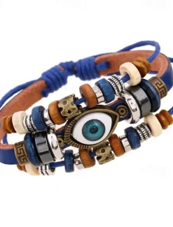 Sale Men's Women's Leather Bracelet Loom Bracelet Layered Evil Eye Fashion Simple Leather Bracelet Jewelry Black / White / Blue For Daily Holiday Festival Women Trendy Jewelry