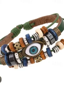 Sale Men's Women's Leather Bracelet Loom Bracelet Layered Evil Eye Fashion Simple Leather Bracelet Jewelry Black / White / Blue For Daily Holiday Festival Women Trendy Jewelry