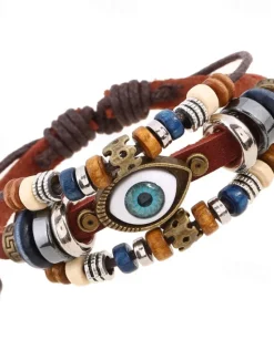 Sale Men's Women's Leather Bracelet Loom Bracelet Layered Evil Eye Fashion Simple Leather Bracelet Jewelry Black / White / Blue For Daily Holiday Festival Women Trendy Jewelry