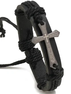 Best Men's Women's Leather Bracelet Classic Vintage Theme Crucifix Fashion Simple Leather Bracelet Jewelry Black / Brown For Daily Holiday Festival Women Trendy Jewelry