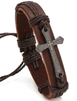 Best Men's Women's Leather Bracelet Classic Vintage Theme Crucifix Fashion Simple Leather Bracelet Jewelry Black / Brown For Daily Holiday Festival Women Trendy Jewelry