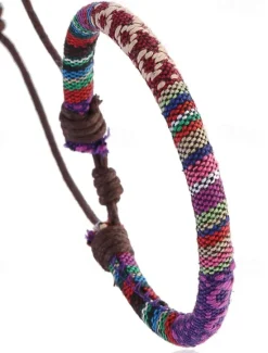 Hot Men's Women's Loom Bracelet Plaited Wrap Candy Fashion Simple Polyamide Bracelet Jewelry Red / Blue / Rainbow For Daily Holiday Festival Women Trendy Jewelry