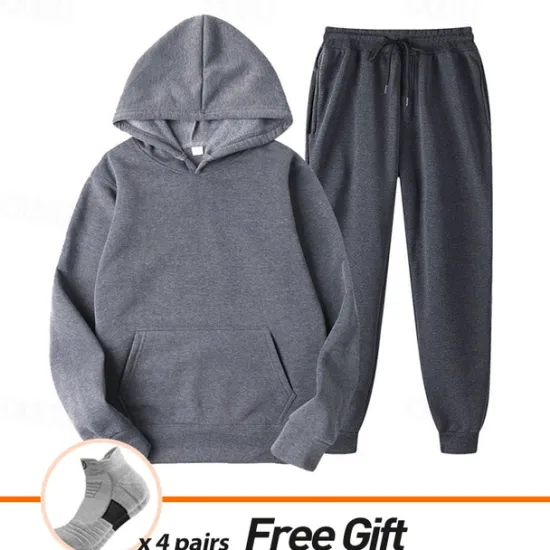 Hot Men's Women's Tracksuit Sweatsuit Casual Fall Long Sleeve Velvet Thermal Warm Soft Fitness Running Jogging Sportswear Activewear Solid Colored Dark Grey Black White Women Two Piece Sets