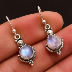 Online moonstone retro earrings fashion thai colorful gemstone ear hook ear jewelry Women Trendy Jewelry