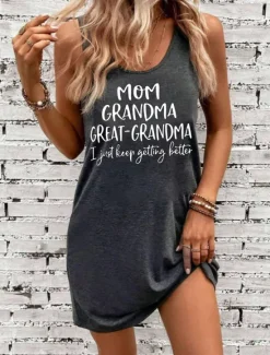 Discount Mother's Day Women's Mini Dress A Line Dress Summer Dress Off The Shoulder Dress Casual Semi Formal Party Daily Holiday Loose Fit Graphic Letter Sleeveless U Neck Black Gray Summer Women Casual Dress