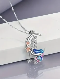Hot Necklace Chrome Women's Fashion Cute Classic Geometrical Mermaid Lovely Geometric Necklace For Party Valentine's Day Street Women Spring Accessories