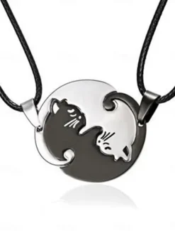 Hot Necklace Stainless Steel Women's Fashion Cute Two tone Animal Lovely Round Heart Shape Necklace For Valentine's Day Birthday Gift Women Trendy Jewelry