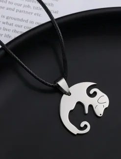 Hot Necklace Stainless Steel Women's Fashion Cute Two tone Animal Lovely Round Heart Shape Necklace For Valentine's Day Birthday Gift Women Trendy Jewelry