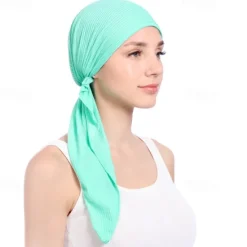 New New Elastic Cotton Solid Color Wrap Head Scarf Hats Muslim Turban Bonnet For Women Inner Hijab Hat Fashion Female Turbantes Caps Women Hats