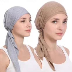 New New Elastic Cotton Solid Color Wrap Head Scarf Hats Muslim Turban Bonnet For Women Inner Hijab Hat Fashion Female Turbantes Caps Women Hats