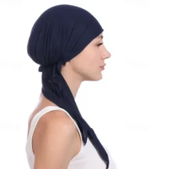 New New Elastic Cotton Solid Color Wrap Head Scarf Hats Muslim Turban Bonnet For Women Inner Hijab Hat Fashion Female Turbantes Caps Women Hats