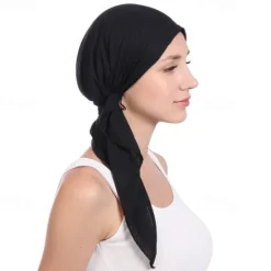 New New Elastic Cotton Solid Color Wrap Head Scarf Hats Muslim Turban Bonnet For Women Inner Hijab Hat Fashion Female Turbantes Caps Women Hats