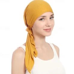 New New Elastic Cotton Solid Color Wrap Head Scarf Hats Muslim Turban Bonnet For Women Inner Hijab Hat Fashion Female Turbantes Caps Women Hats