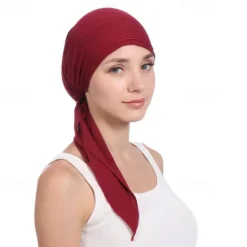 New New Elastic Cotton Solid Color Wrap Head Scarf Hats Muslim Turban Bonnet For Women Inner Hijab Hat Fashion Female Turbantes Caps Women Hats