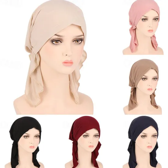 Best New Elastic Solid Color Wrap Head Scarf Hats Muslim Turban Bonnet For Women Inner Hijab Hat Fashion Female Turbantes Caps Women Hats
