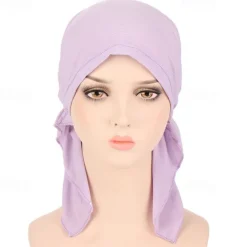Best New Elastic Solid Color Wrap Head Scarf Hats Muslim Turban Bonnet For Women Inner Hijab Hat Fashion Female Turbantes Caps Women Hats