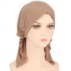 Best New Elastic Solid Color Wrap Head Scarf Hats Muslim Turban Bonnet For Women Inner Hijab Hat Fashion Female Turbantes Caps Women Hats