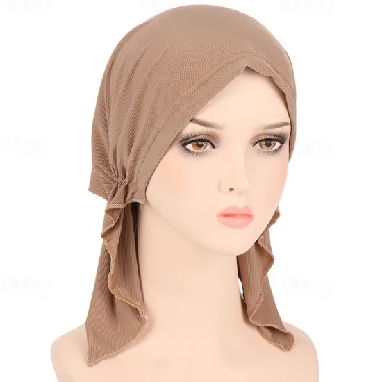 Best New Elastic Solid Color Wrap Head Scarf Hats Muslim Turban Bonnet For Women Inner Hijab Hat Fashion Female Turbantes Caps Women Hats