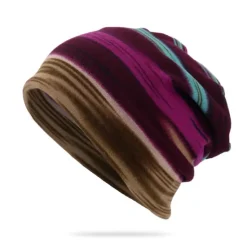 Discount New Unisex Stripe Print Beanie Hat Women Soft Autumn Winter Warm Hat Scarf Casual Outdoor Hip Hop Cap Women Hats