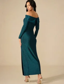 New New Year Women's Maxi Dress Bodycon Dress Elegant Party Formal Wedding Party Slim Solid Color Long Sleeve Off Shoulder Spring Fall Winter Women Cocktail Dress